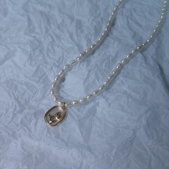 Freshwater pearl with gold rosy necklace - Picture 2 of 6